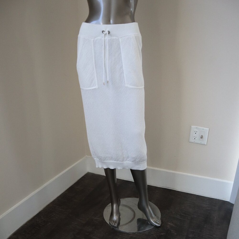 Brunello Cucinelli White Skirt Open Knit Cotton Drawstring Size Small New Tags